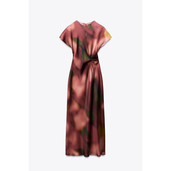 Zara Womens Midi Dress Size L Multicolor Tie Dye Satin Effect 2193/105 NWT - Picture 3 of 16
